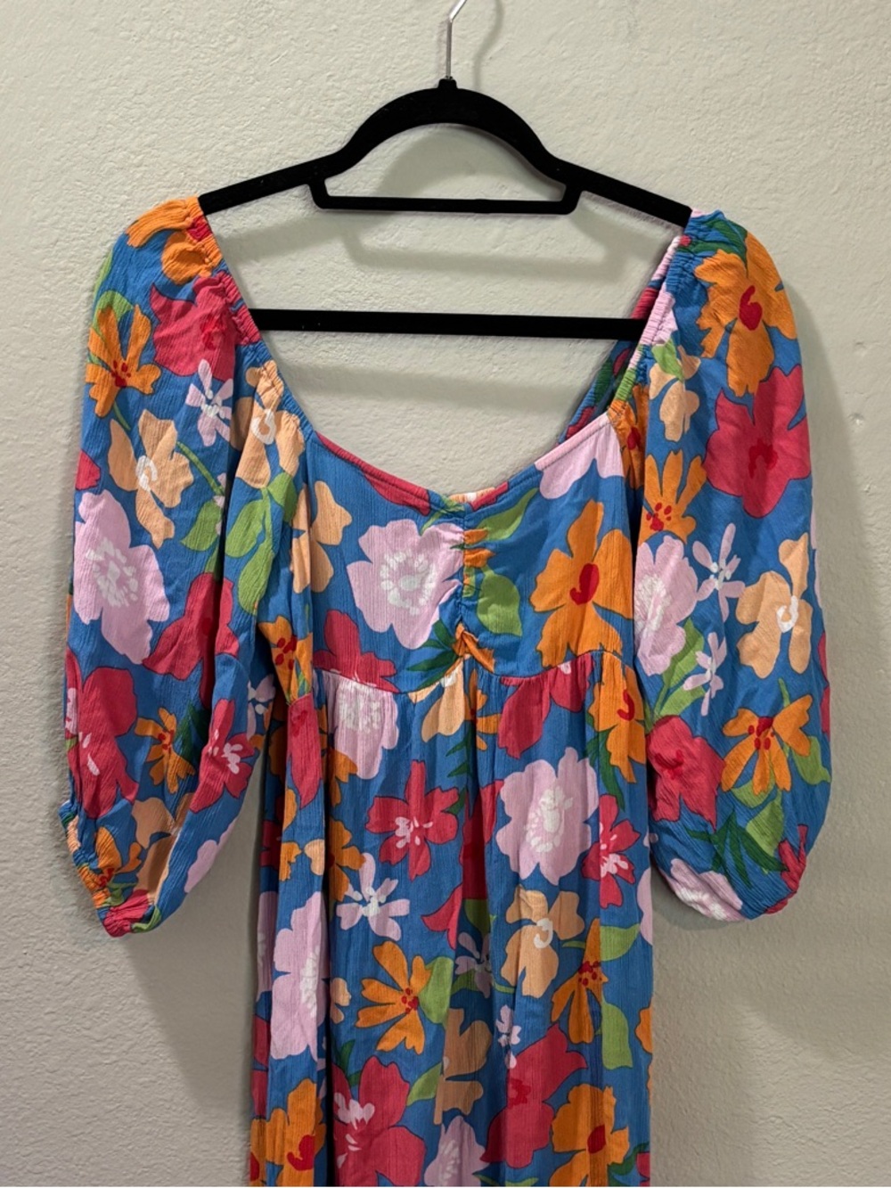 Billabong Floral Smocked Puff Sleeve Boho Midi Dress Size Small - Picture 3 of 5